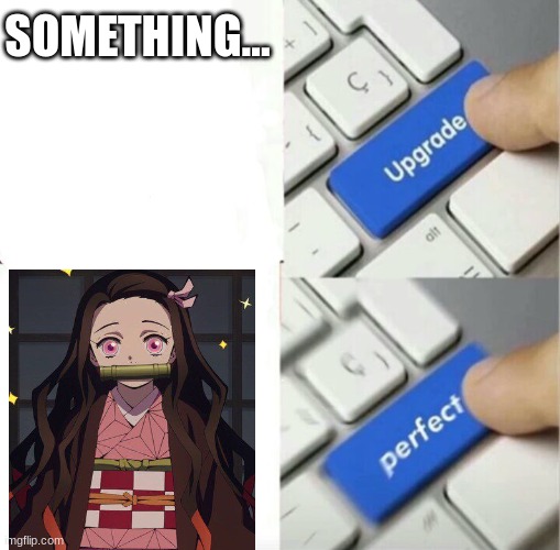 Nezuko is 100% full of perfection no cap | SOMETHING... | image tagged in upgraded to perfection,demon slayer,anime,nezuko | made w/ Imgflip meme maker