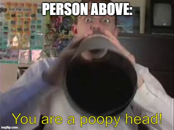 you are a poopy head | PERSON ABOVE: | image tagged in you are a poopy head | made w/ Imgflip meme maker