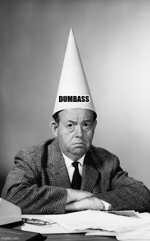 Dunce Hat | DUMBASS | image tagged in dunce hat | made w/ Imgflip meme maker
