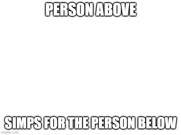 Blank White Template | PERSON ABOVE; SIMPS FOR THE PERSON BELOW | image tagged in blank white template | made w/ Imgflip meme maker