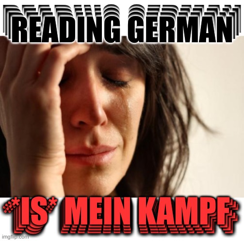 play on words | READING GERMAN; *IS* MEIN KAMPF | image tagged in learn to read,reading,german,mein kampf,hitler jokes,dark humor | made w/ Imgflip meme maker