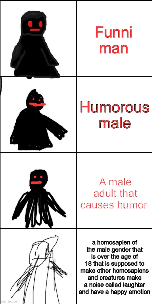 Mm yes | Funni man; Humorous male; A male adult that causes humor; a homosapien of the male gender that is over the age of 18 that is supposed to make other homosapiens and creatures make a noise called laughter and have a happy emotion | image tagged in blank 8 square panel template,funni,man | made w/ Imgflip meme maker