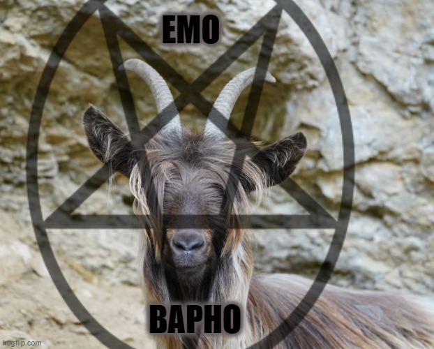 Emo Baphomet | EMO; BAPHO | image tagged in satanism,satanic,baphomet,goat,emo,animals | made w/ Imgflip meme maker