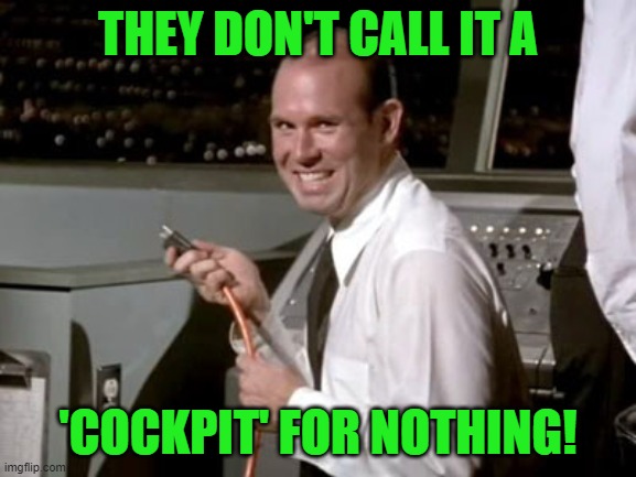 johnny airplane | THEY DON'T CALL IT A 'COCKPIT' FOR NOTHING! | image tagged in johnny airplane | made w/ Imgflip meme maker