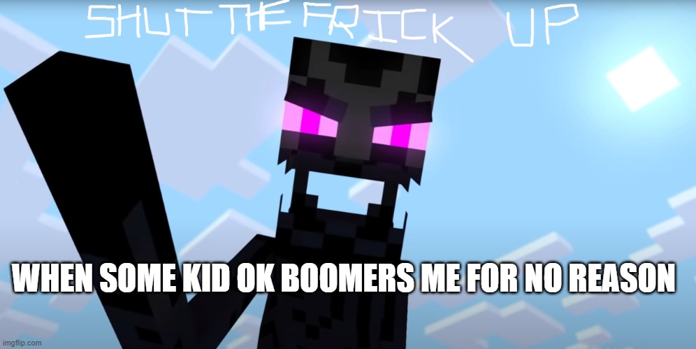 shut the frick up | WHEN SOME KID OK BOOMERS ME FOR NO REASON | image tagged in shut the frick up | made w/ Imgflip meme maker