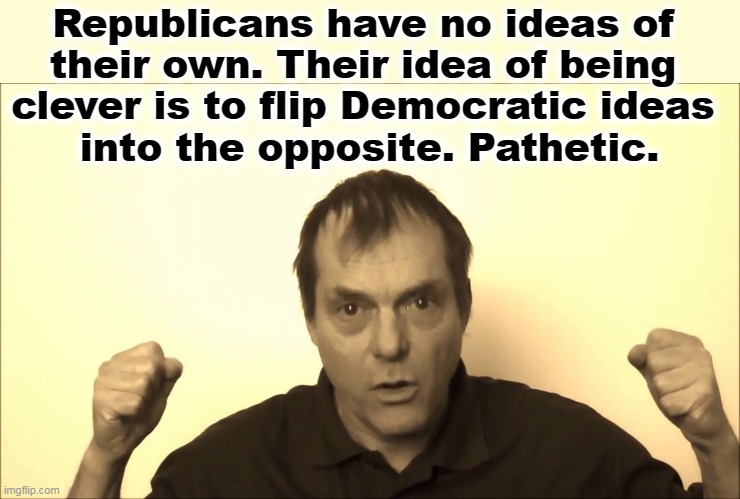 GOP, the Empty Party. | Republicans have no ideas of 
their own. Their idea of being 
clever is to flip Democratic ideas 
into the opposite. Pathetic. | image tagged in gop,republicans,empty,ideas | made w/ Imgflip meme maker