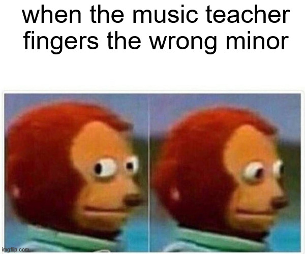 damn bro | when the music teacher fingers the wrong minor | image tagged in memes,monkey puppet | made w/ Imgflip meme maker