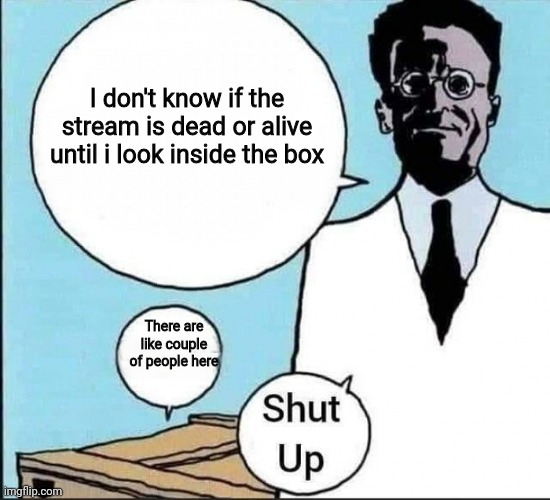 Schrödinger's cat | I don't know if the stream is dead or alive until i look inside the box; There are like couple of people here | image tagged in schr dinger's cat | made w/ Imgflip meme maker