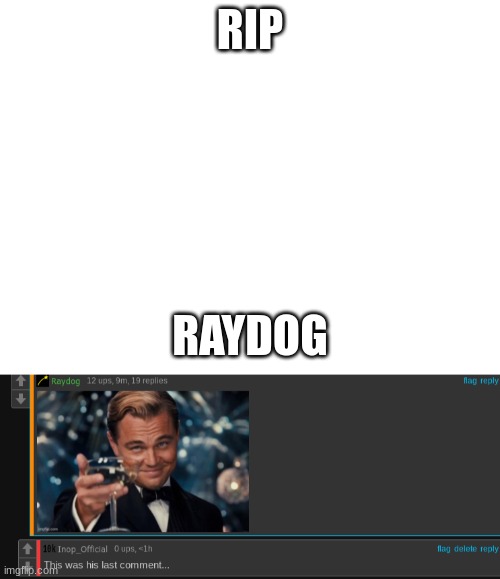 Very sad | RIP; RAYDOG | image tagged in raydog,rip,amogus | made w/ Imgflip meme maker