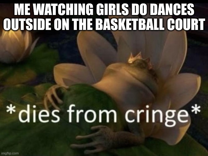 Cringe | ME WATCHING GIRLS DO DANCES OUTSIDE ON THE BASKETBALL COURT | image tagged in dies from cringe | made w/ Imgflip meme maker