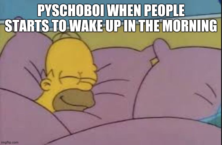 how i sleep homer simpson | PYSCHOBOI WHEN PEOPLE STARTS TO WAKE UP IN THE MORNING | image tagged in how i sleep homer simpson | made w/ Imgflip meme maker
