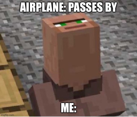 Minecraft Villager Looking Up | AIRPLANE: PASSES BY; ME: | image tagged in minecraft villager looking up | made w/ Imgflip meme maker