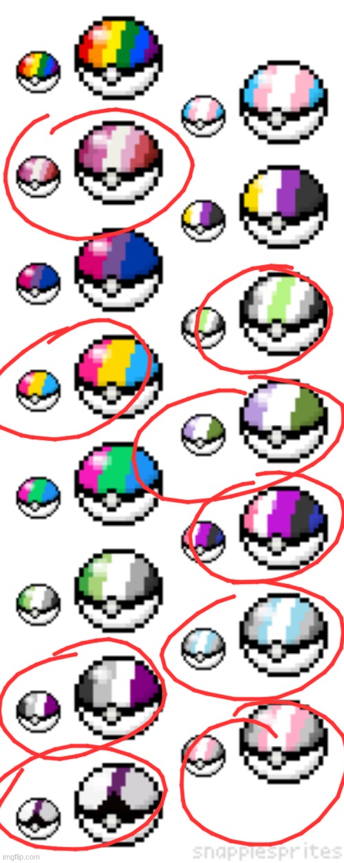 also circled some of the genders i'm fluid through | image tagged in pride pok balls | made w/ Imgflip meme maker