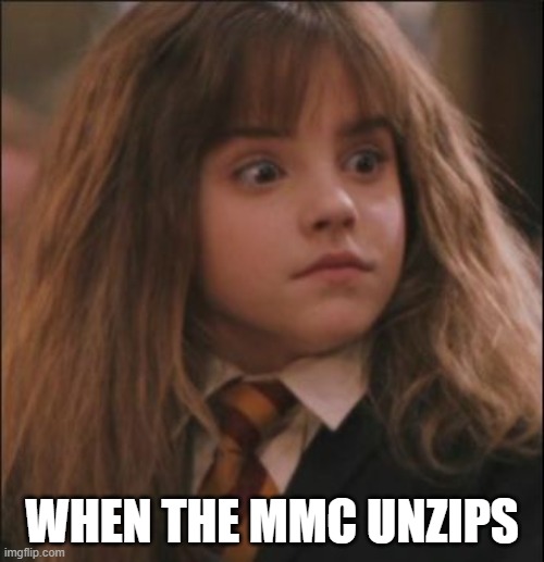 the face you make when someone says they hate harry potter | WHEN THE MMC UNZIPS | image tagged in the face you make when someone says they hate harry potter | made w/ Imgflip meme maker