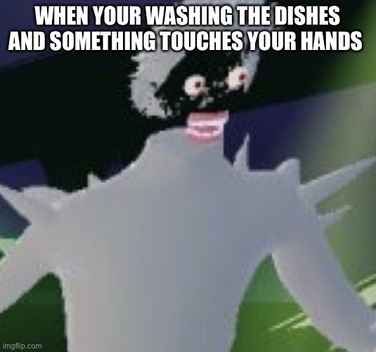 Lil Nas X Concert Failure | WHEN YOUR WASHING THE DISHES AND SOMETHING TOUCHES YOUR HANDS | image tagged in lil nas x concert failure | made w/ Imgflip meme maker