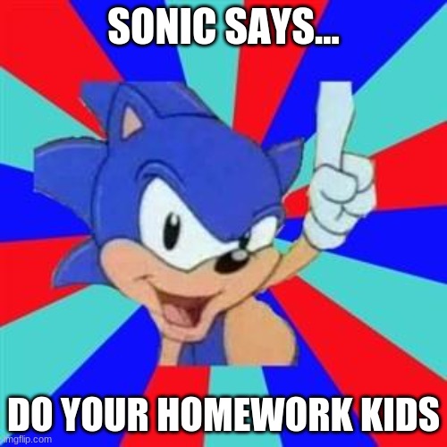 Sonic sez | SONIC SAYS... DO YOUR HOMEWORK KIDS | image tagged in sonic sez | made w/ Imgflip meme maker