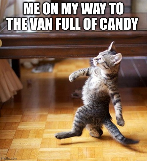 reeses |  ME ON MY WAY TO THE VAN FULL OF CANDY | image tagged in cat walking like a boss | made w/ Imgflip meme maker