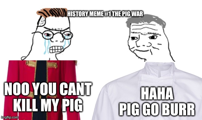 PIG WAR!!!! | HISTORY MEME #1 THE PIG WAR; NOO YOU CANT KILL MY PIG; HAHA PIG GO BURR | image tagged in noooo you can't just | made w/ Imgflip meme maker