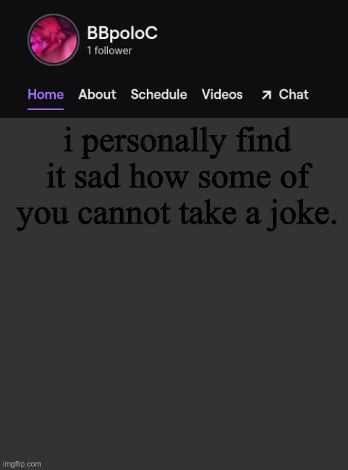 Twitch template | i personally find it sad how some of you cannot take a joke. | image tagged in twitch template | made w/ Imgflip meme maker