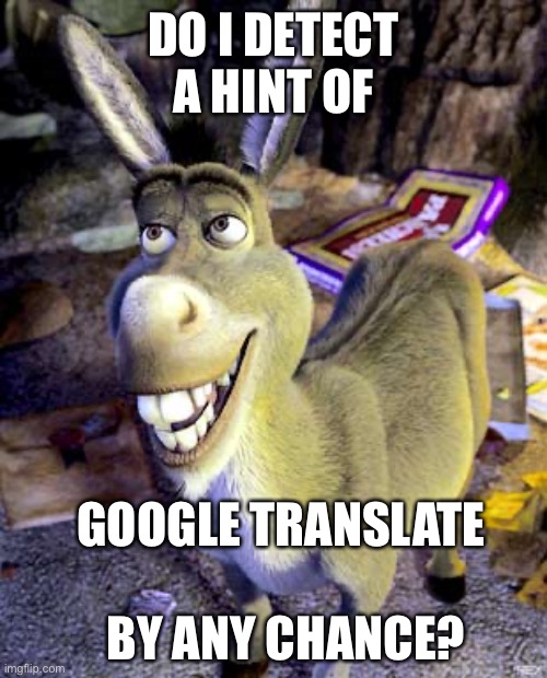 do i detect a hint of x | DO I DETECT A HINT OF GOOGLE TRANSLATE
 
 BY ANY CHANCE? | image tagged in do i detect a hint of x | made w/ Imgflip meme maker