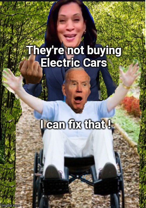 They're not buying
Electric Cars I can fix that ! | image tagged in biden and harris | made w/ Imgflip meme maker
