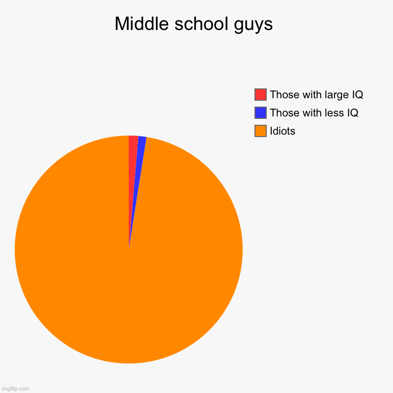 Middle school guys | Middle school guys | Idiots, Those with less IQ, Those with large IQ | image tagged in charts,pie charts | made w/ Imgflip chart maker