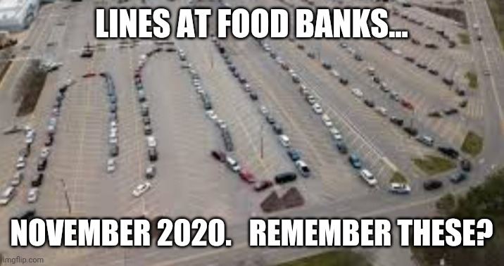 Food lines 2020 vivid Thanksgiving | LINES AT FOOD BANKS... NOVEMBER 2020.   REMEMBER THESE? | image tagged in food lines 2020 vivid thanksgiving | made w/ Imgflip meme maker