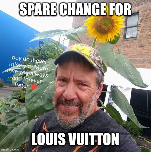 Peter Plant | SPARE CHANGE FOR; LOUIS VUITTON | image tagged in peter plant,begging | made w/ Imgflip meme maker