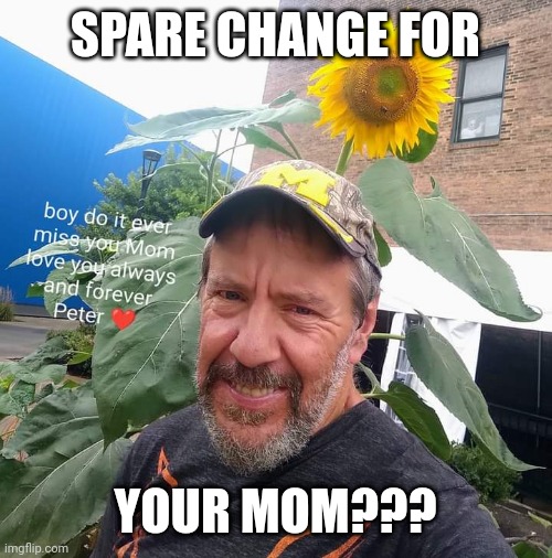 Peter Plant | SPARE CHANGE FOR; YOUR MOM??? | image tagged in peter plant,begging | made w/ Imgflip meme maker