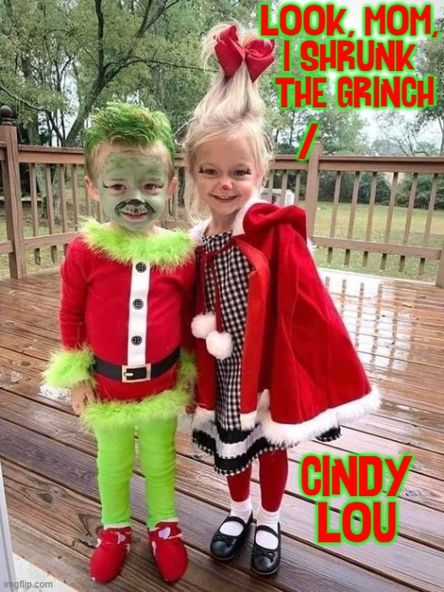 It's Christmas... Well, before you know it! |  LOOK, MOM,
I SHRUNK
 THE GRINCH; /; CINDY LOU | image tagged in vince vance,cindy lou who,the grinch,christmas memes,merry christmas,honey i shrunk | made w/ Imgflip meme maker