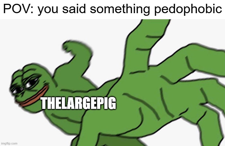 I CAN'T BELIEVE YOU PEDOPHOBES WON'T ACCEPT ME FOR WHO I AM | POV: you said something pedophobic; THELARGEPIG | image tagged in pepe pov | made w/ Imgflip meme maker