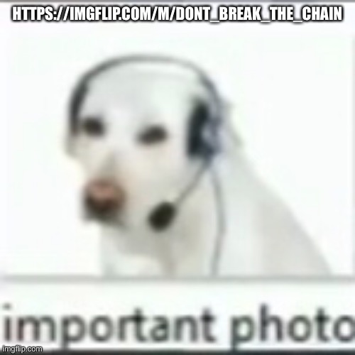 Join | HTTPS://IMGFLIP.COM/M/DONT_BREAK_THE_CHAIN | image tagged in important photo | made w/ Imgflip meme maker