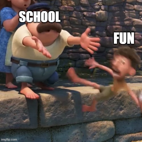 is this true or no | SCHOOL; FUN | image tagged in man throws child into water | made w/ Imgflip meme maker