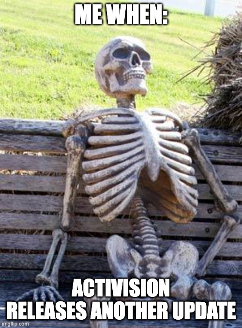 Waiting Skeleton Meme | ME WHEN:; ACTIVISION RELEASES ANOTHER UPDATE | image tagged in memes,waiting skeleton | made w/ Imgflip meme maker