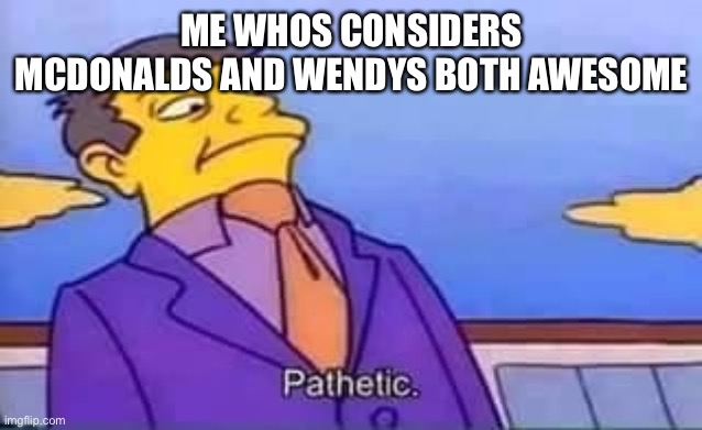 skinner pathetic | ME WHOS CONSIDERS MCDONALDS AND WENDYS BOTH AWESOME | image tagged in skinner pathetic | made w/ Imgflip meme maker