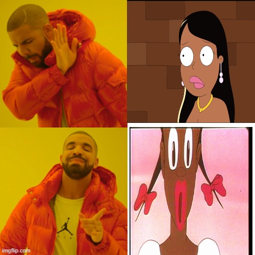 Drake Roberta VS Coal Black | image tagged in memes,drake hotline bling,black girl wat | made w/ Imgflip meme maker