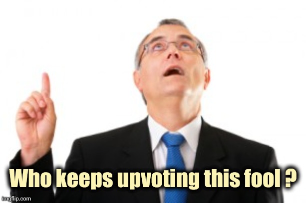 Man Pointing Up | Who keeps upvoting this fool ? | image tagged in man pointing up | made w/ Imgflip meme maker