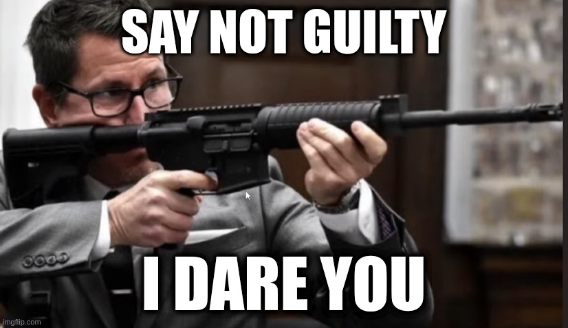 Say Not Guilty I dare you | SAY NOT GUILTY; I DARE YOU | image tagged in kenosha prosecutor threatens jury | made w/ Imgflip meme maker