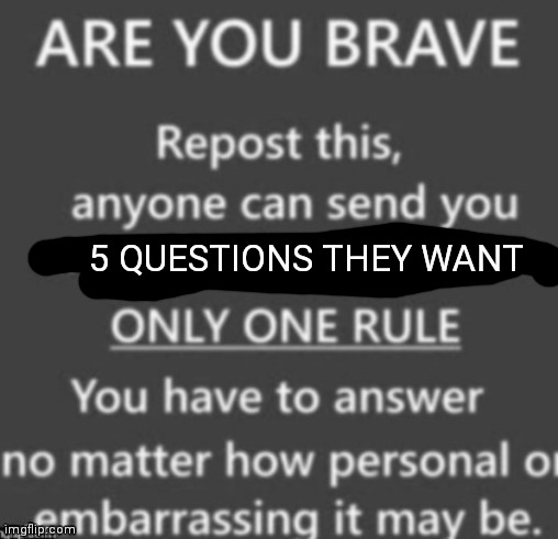 5 QUESTIONS THEY WANT | made w/ Imgflip meme maker