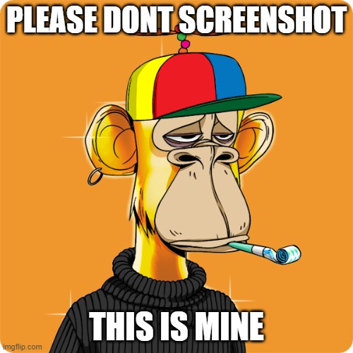 NFT | PLEASE DONT SCREENSHOT; THIS IS MINE | image tagged in nft,monkey,rich,screenshot,stocks | made w/ Imgflip meme maker