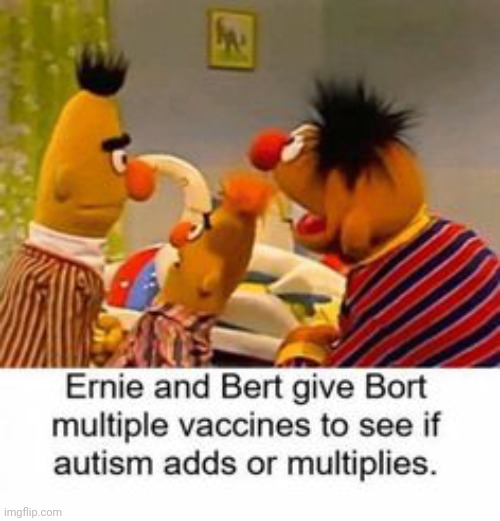 wot did i just find- | image tagged in bert and ernie,vaccines,autism,dark humor | made w/ Imgflip meme maker