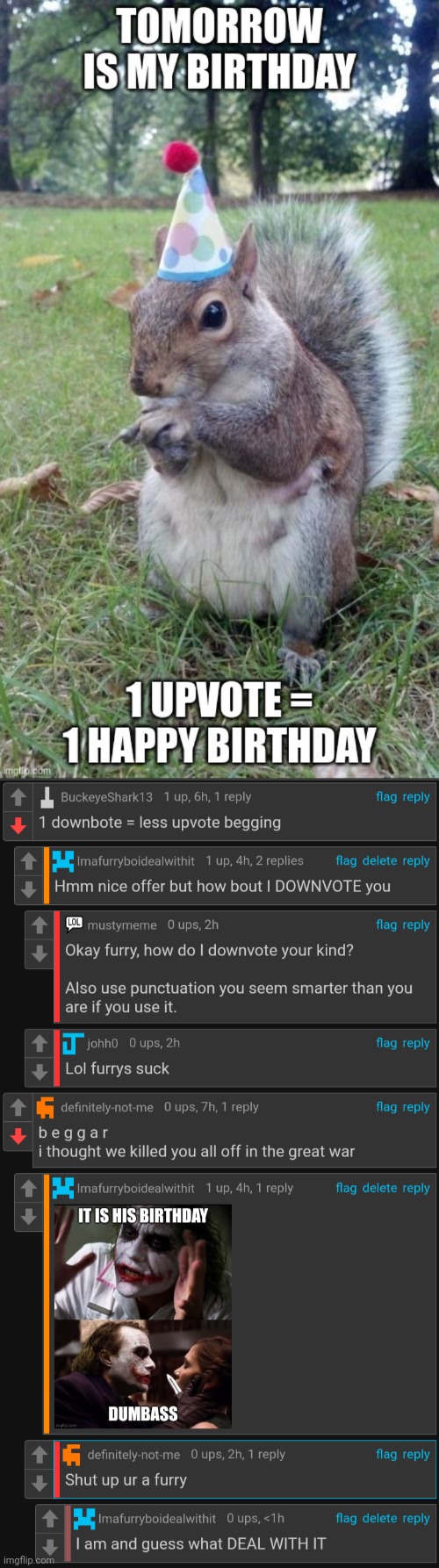 Why are so mean it was thier b-day | image tagged in furry,happy birthday | made w/ Imgflip meme maker