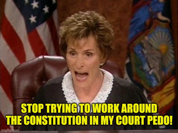 Judge Judy | STOP TRYING TO WORK AROUND THE CONSTITUTION IN MY COURT PEDO! | image tagged in judge judy | made w/ Imgflip meme maker