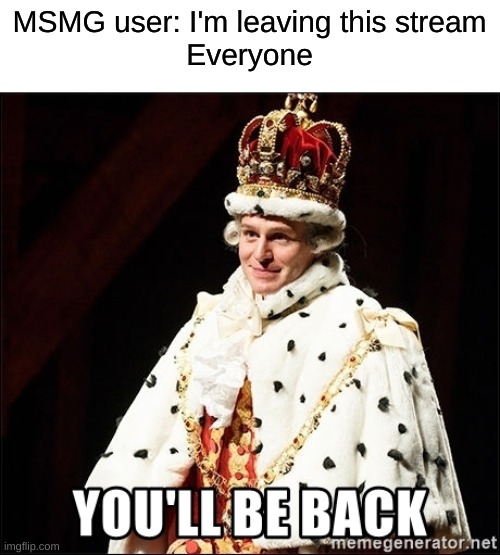 MSMG user: I'm leaving this stream
Everyone | made w/ Imgflip meme maker