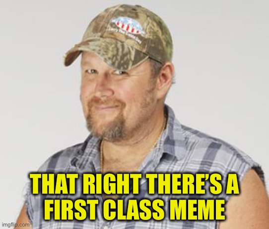 Larry The Cable Guy Meme | THAT RIGHT THERE’S A
FIRST CLASS MEME | image tagged in memes,larry the cable guy | made w/ Imgflip meme maker