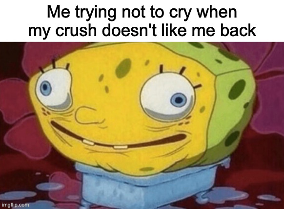 Well she didn't say that, but I don't think she likes me back :( | Me trying not to cry when my crush doesn't like me back | image tagged in spongebob wet | made w/ Imgflip meme maker