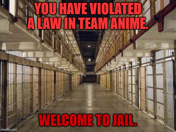 To: All of the Criminals That got [HYPERLINK BLOCKED] From: Spamton the former anime police. | YOU HAVE VIOLATED A LAW IN TEAM ANIME. WELCOME TO JAIL. | image tagged in prison | made w/ Imgflip meme maker