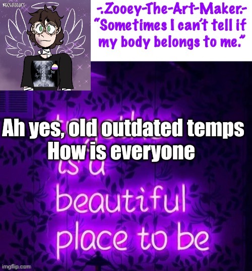 Ah yes, old outdated temps

How is everyone | image tagged in zooey s shiptost temp | made w/ Imgflip meme maker