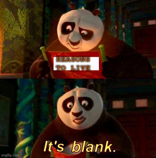 Kung Fu Panda “It’s Blank” | REASONS TO LIVE | image tagged in kung fu panda it s blank | made w/ Imgflip meme maker