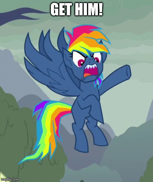 When the frenemy takes over... | GET HIM! | image tagged in rainbow dash,evil,my little pony friendship is magic | made w/ Imgflip meme maker